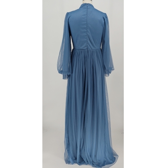 NEW Fashion Showcase Modest Mesh Maxi Dress Blue 38/8 evening special occasion - Picture 2 of 7